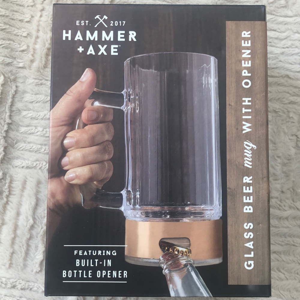 New Glass beer mug with built-in bottle opener